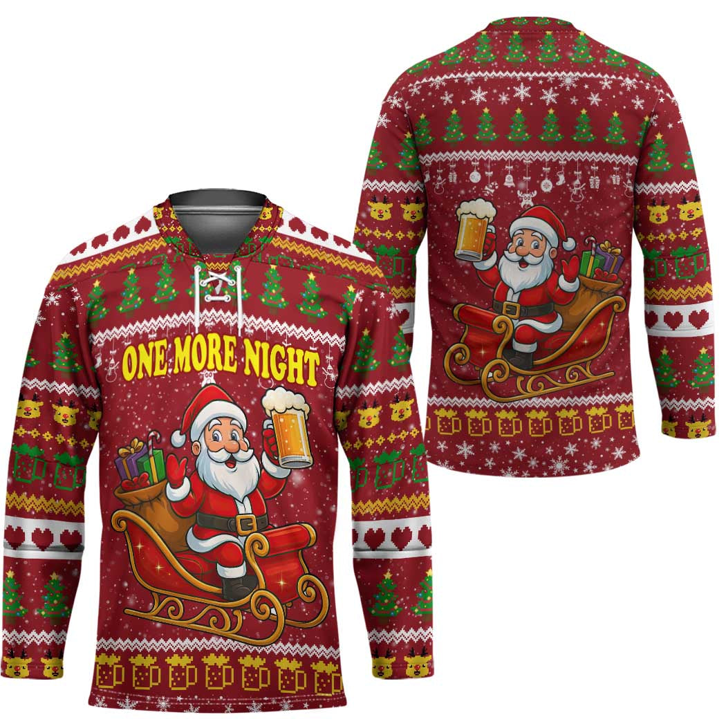 One More Night Santa Beer Christmas Hockey Jersey Xmas Holiday Patterns - Wonder Print Shop