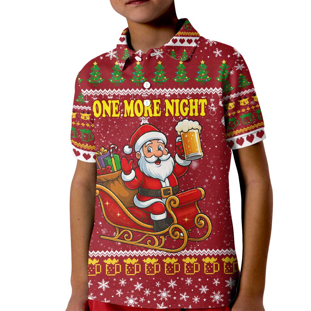 One More Night Santa Beer Christmas Kid Polo Shirt Xmas Holiday Patterns - Wonder Print Shop