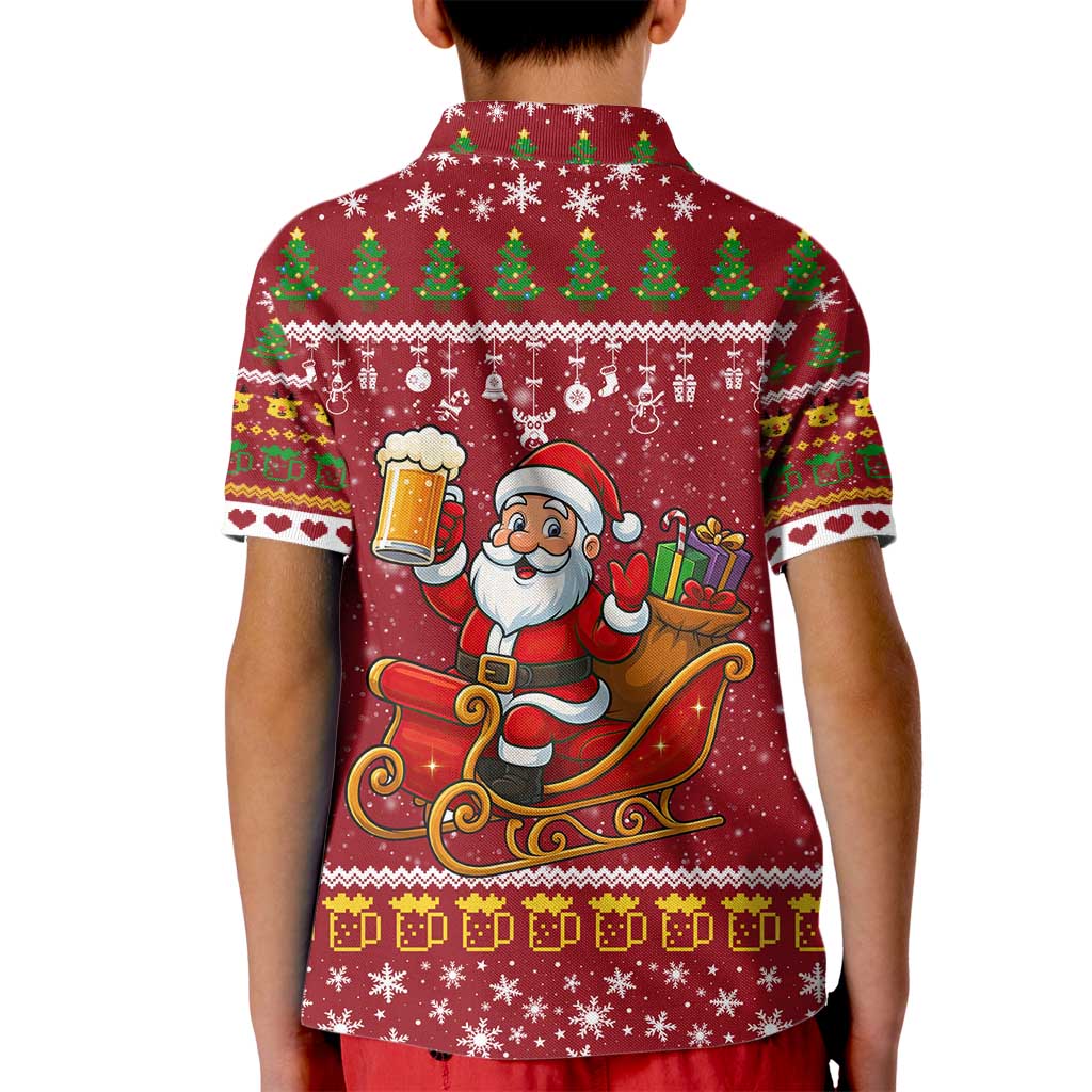 One More Night Santa Beer Christmas Kid Polo Shirt Xmas Holiday Patterns - Wonder Print Shop