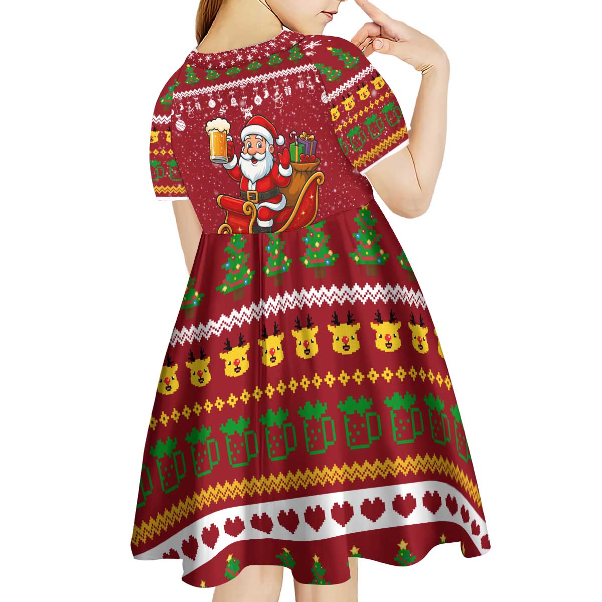 One More Night Santa Beer Christmas Kid Short Sleeve Dress Xmas Holiday Patterns - Wonder Print Shop