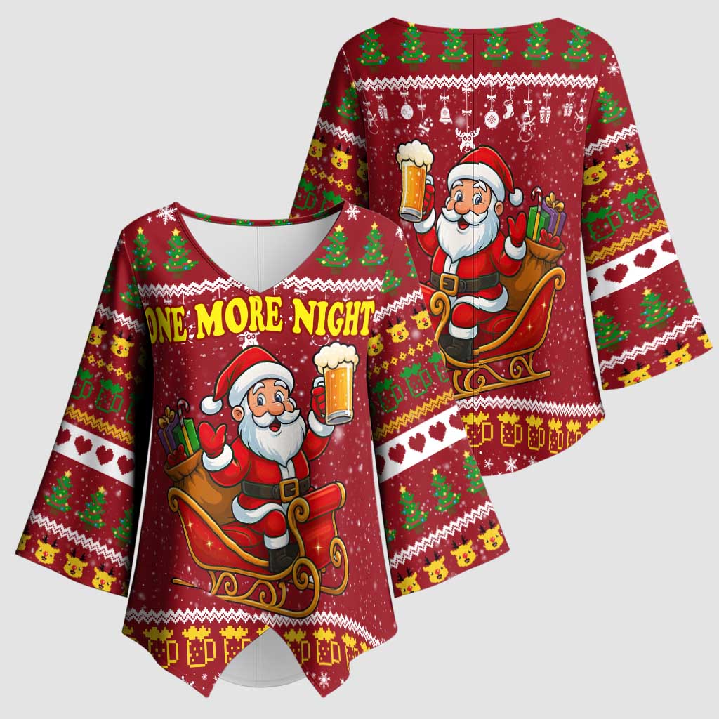 One More Night Santa Beer Christmas Kimono Sleeve Blouse Xmas Holiday Patterns - Wonder Print Shop
