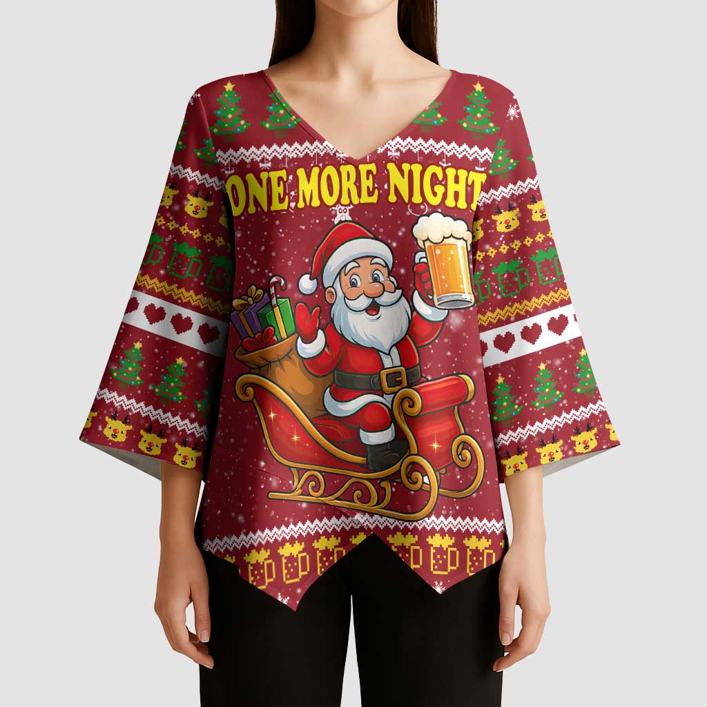 One More Night Santa Beer Christmas Kimono Sleeve Blouse Xmas Holiday Patterns - Wonder Print Shop