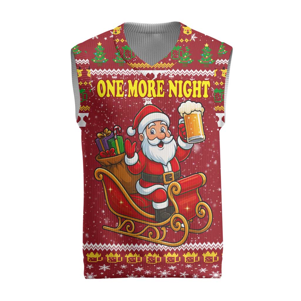 One More Night Santa Beer Christmas Knitted V-Neck Vest Xmas Holiday Patterns - Wonder Print Shop