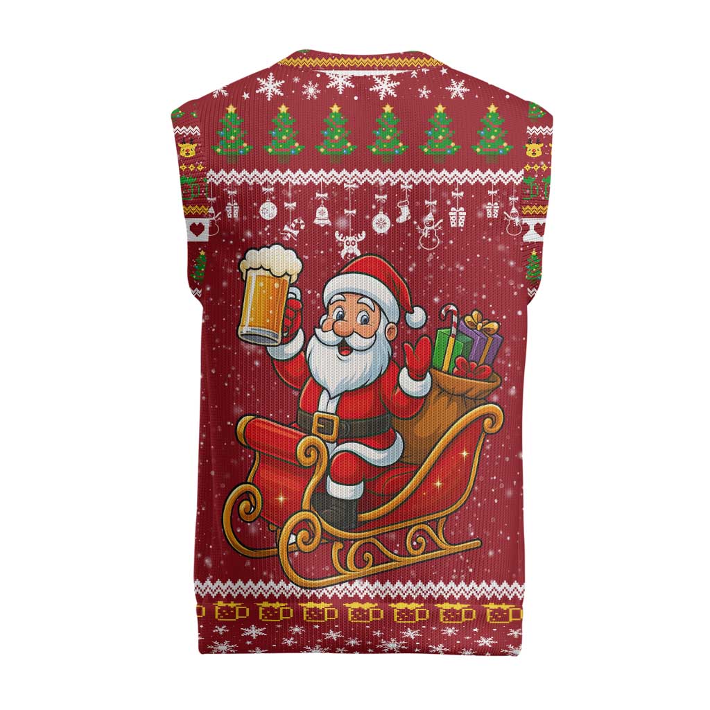 One More Night Santa Beer Christmas Knitted V-Neck Vest Xmas Holiday Patterns - Wonder Print Shop