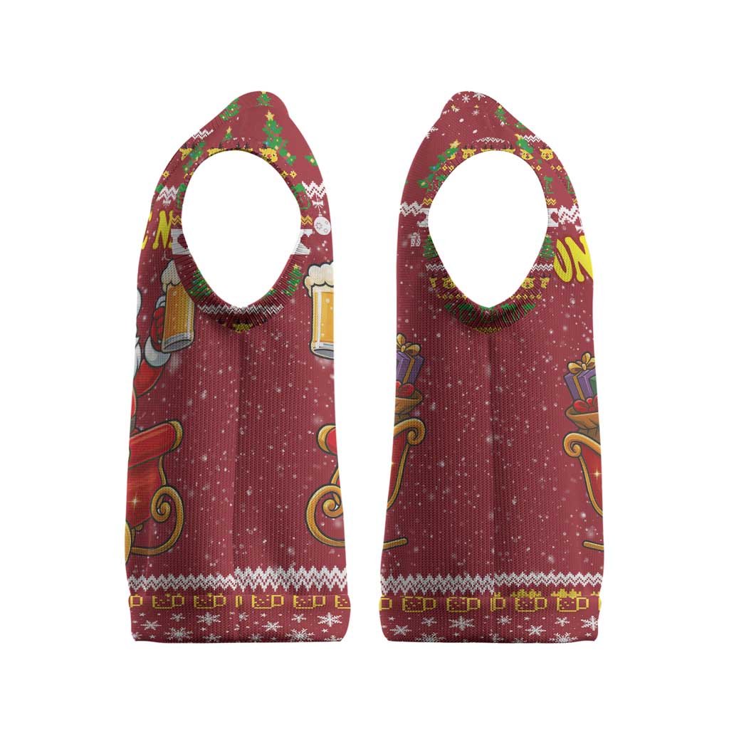 One More Night Santa Beer Christmas Knitted V-Neck Vest Xmas Holiday Patterns - Wonder Print Shop