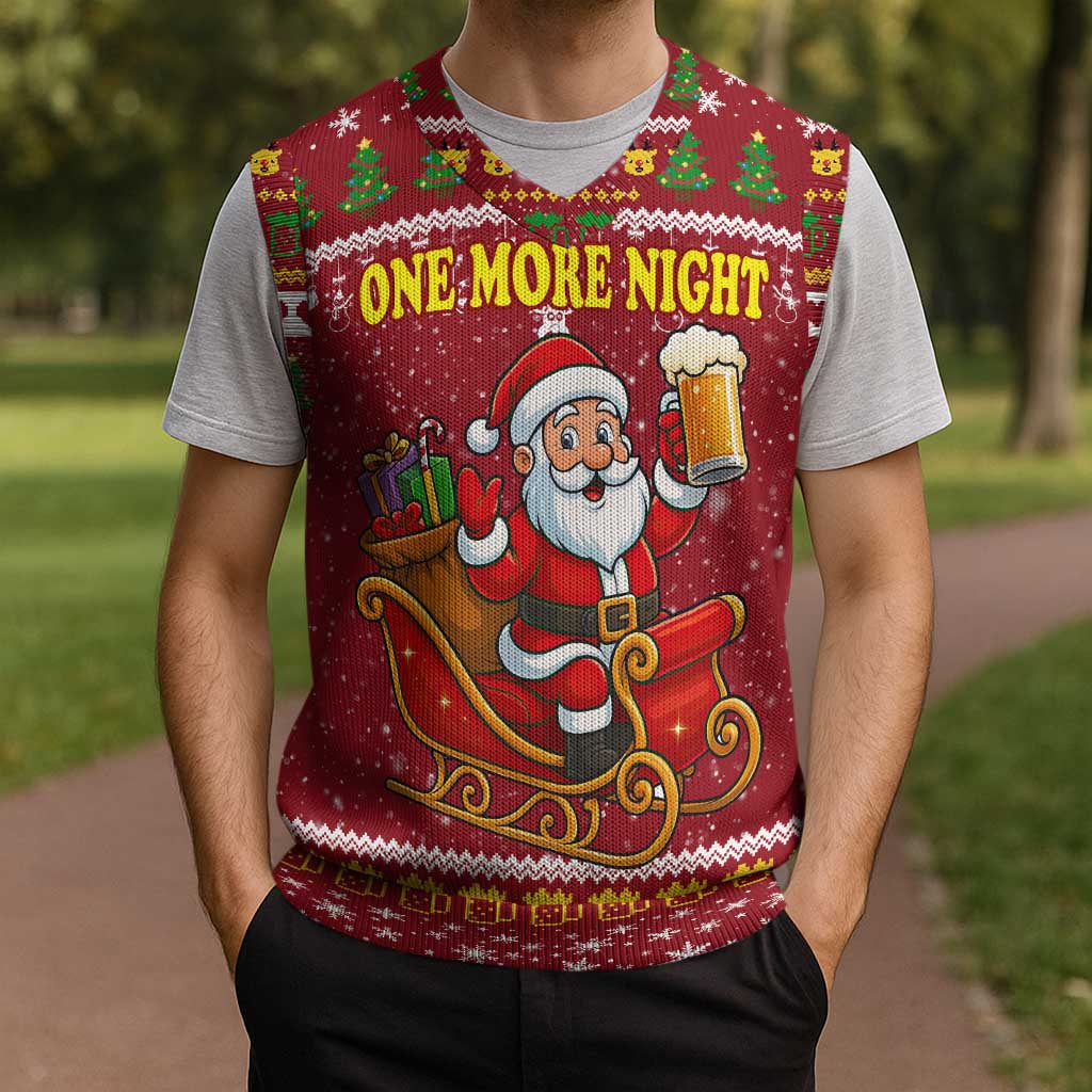 One More Night Santa Beer Christmas Knitted V-Neck Vest Xmas Holiday Patterns - Wonder Print Shop