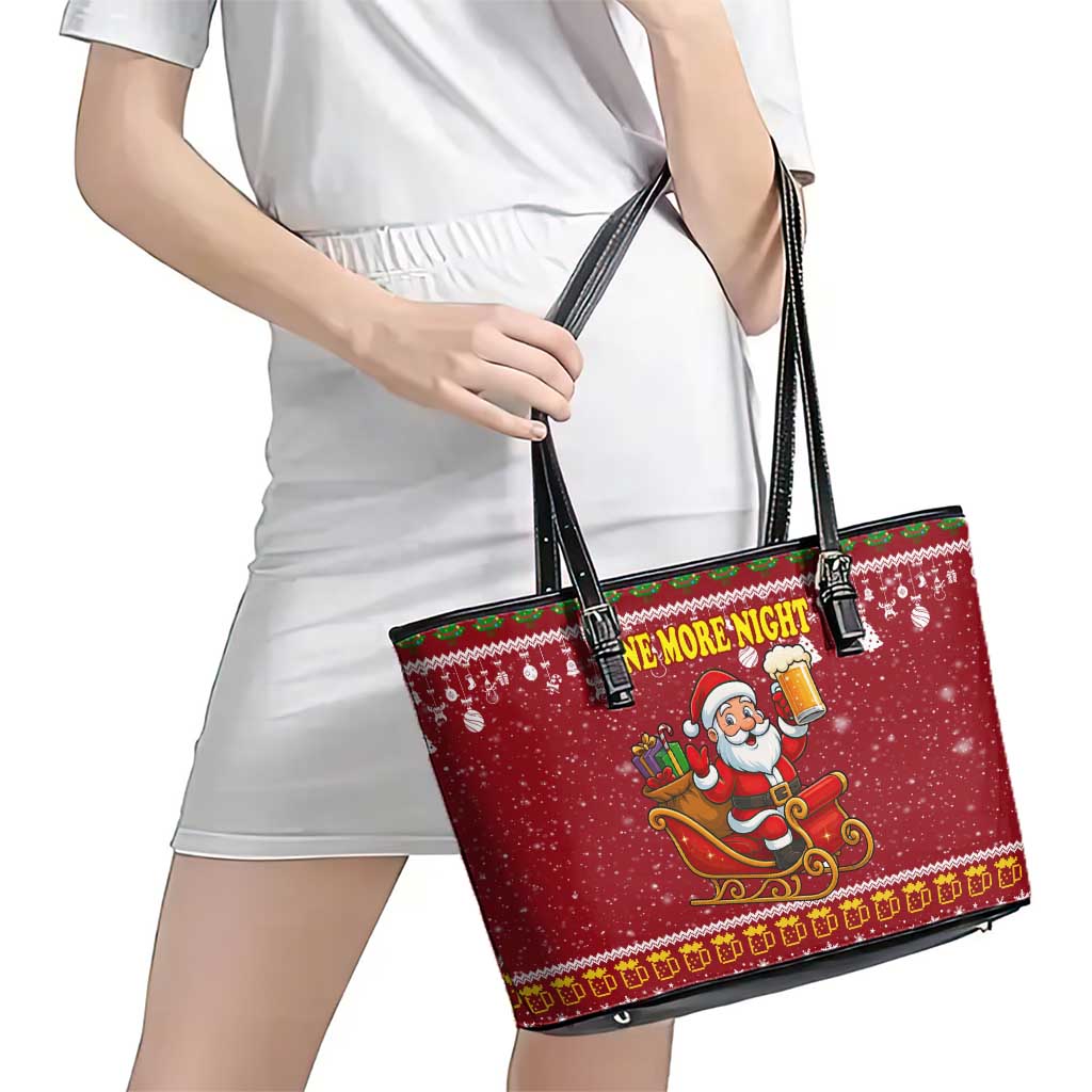 One More Night Santa Beer Christmas Leather Tote Bag Xmas Holiday Patterns - Wonder Print Shop