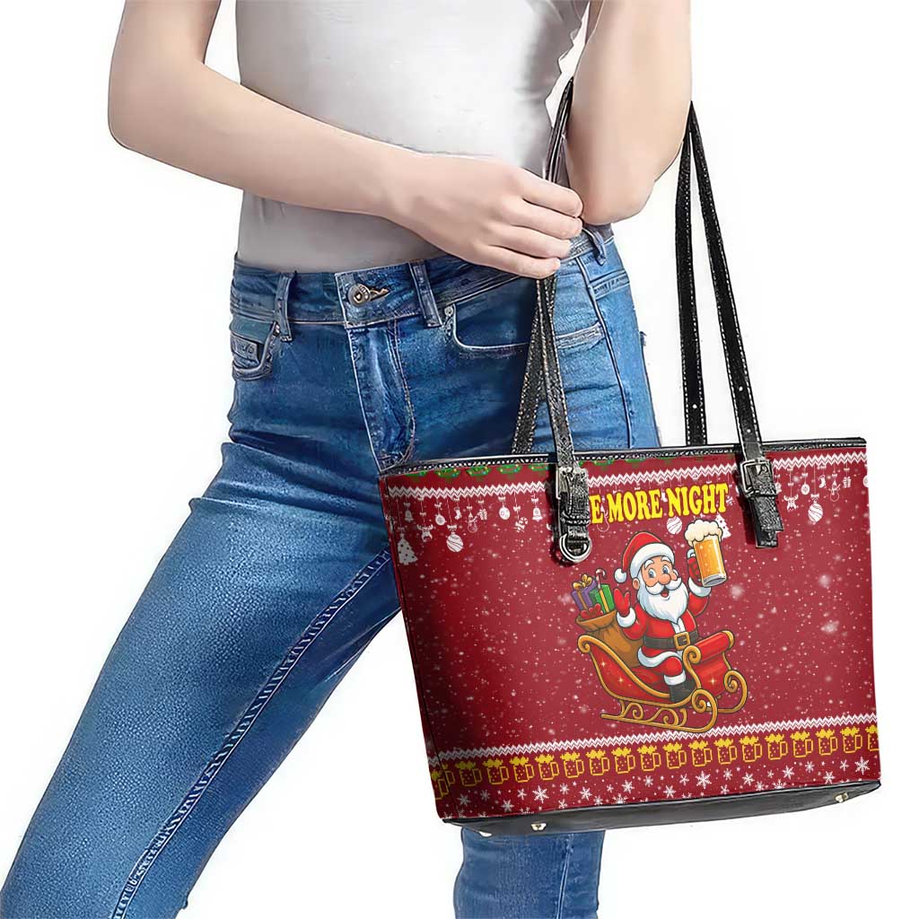 One More Night Santa Beer Christmas Leather Tote Bag Xmas Holiday Patterns - Wonder Print Shop