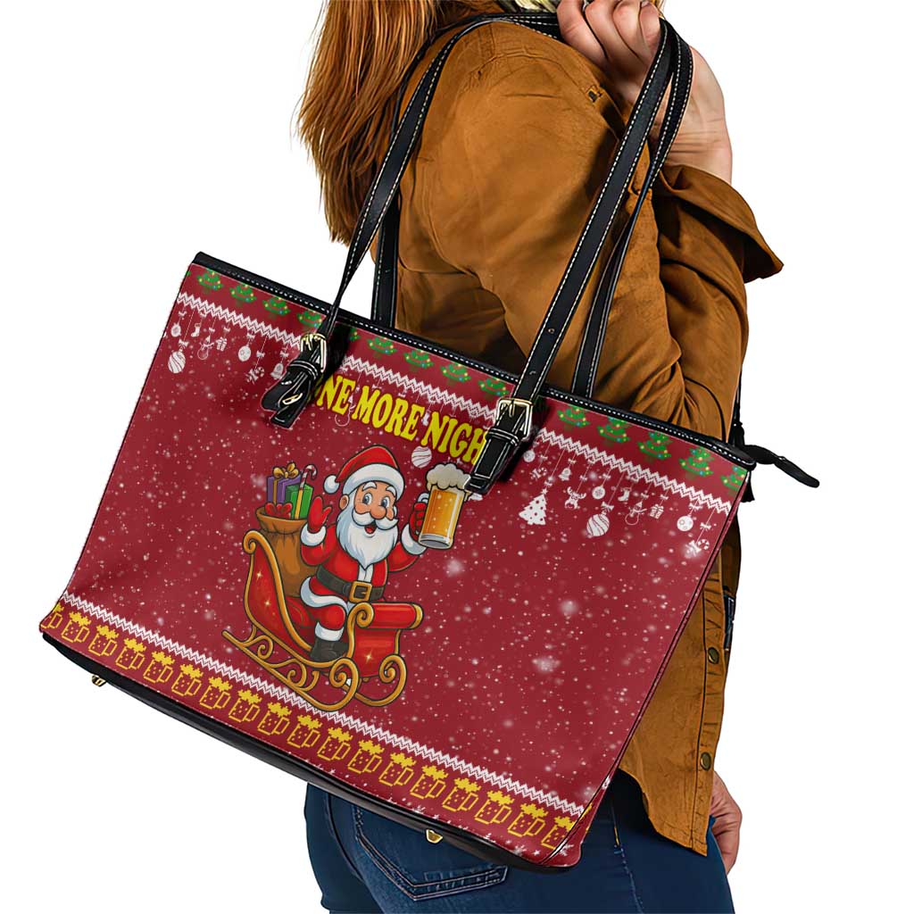One More Night Santa Beer Christmas Leather Tote Bag Xmas Holiday Patterns - Wonder Print Shop