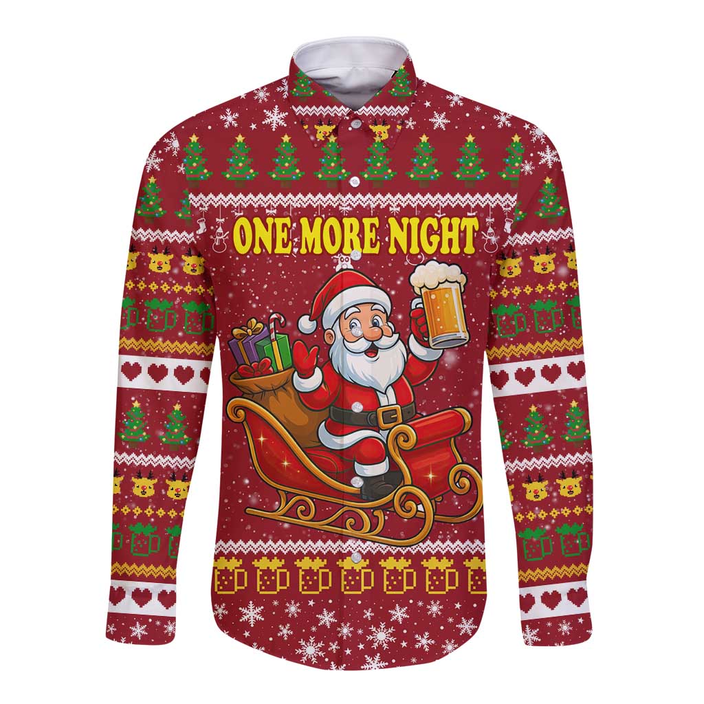 One More Night Santa Beer Christmas Long Sleeve Button Shirt Xmas Holiday Patterns - Wonder Print Shop
