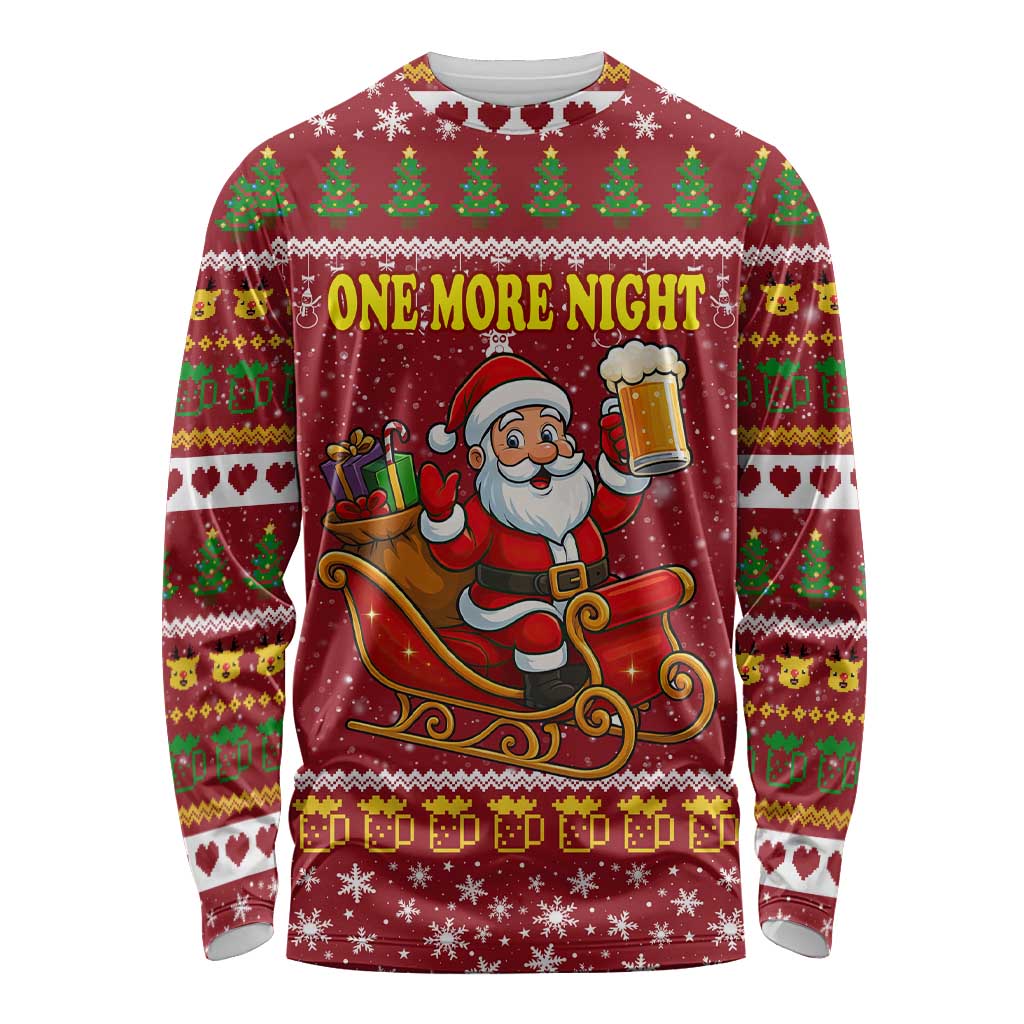 One More Night Santa Beer Christmas Long Sleeve Shirt Xmas Holiday Patterns - Wonder Print Shop