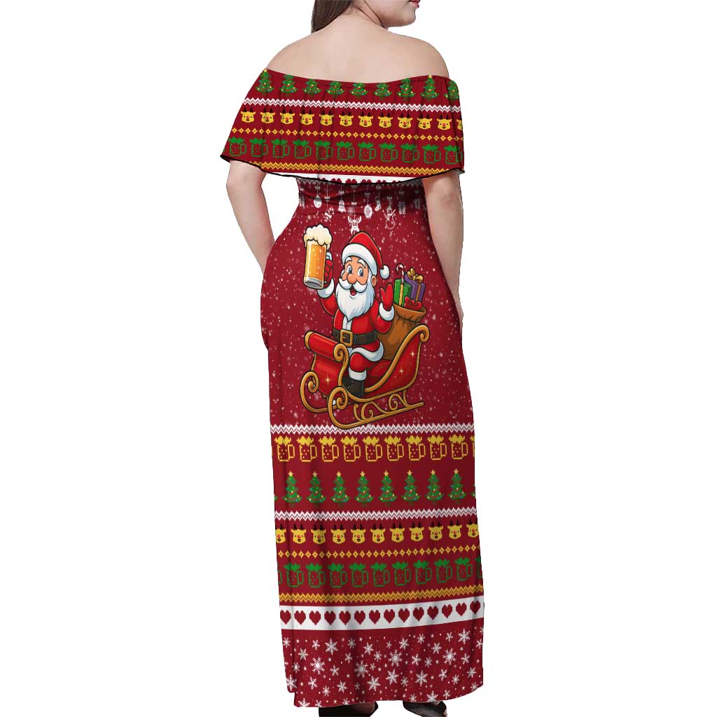 One More Night Santa Beer Christmas Off Shoulder Maxi Dress Xmas Holiday Patterns - Wonder Print Shop