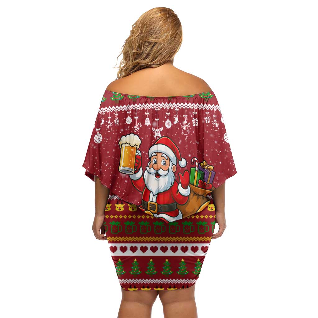 One More Night Santa Beer Christmas Off Shoulder Short Dress Xmas Holiday Patterns - Wonder Print Shop