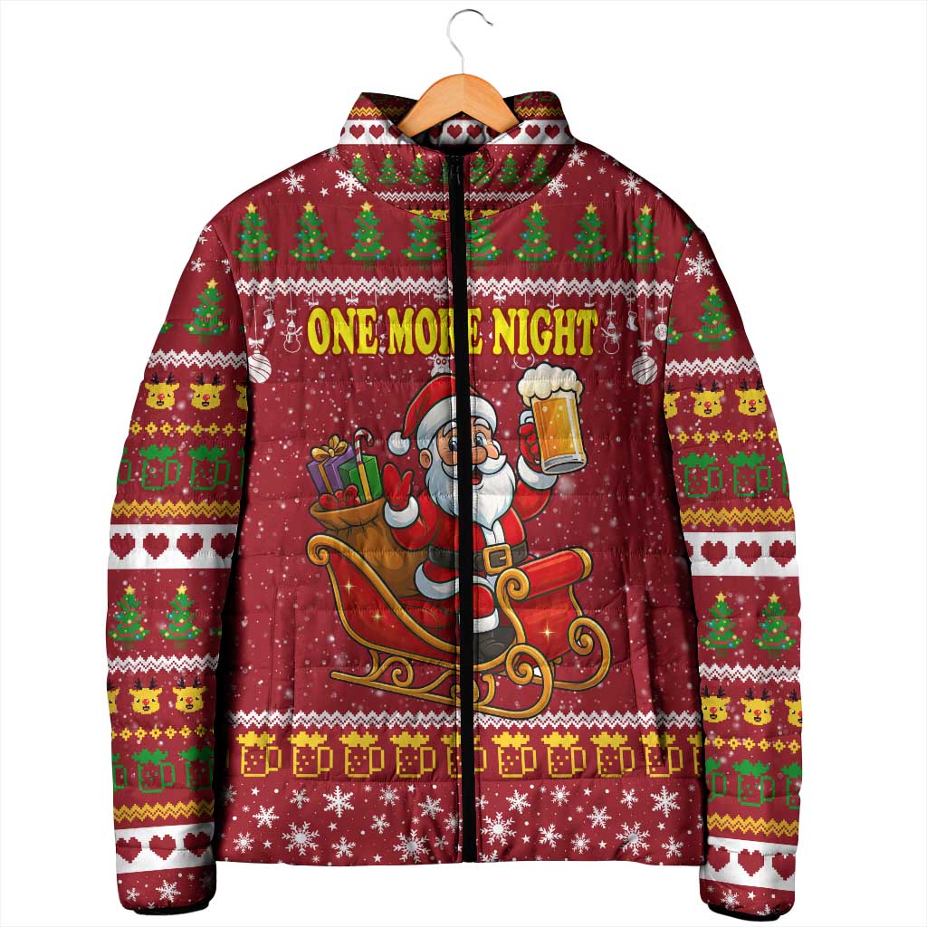 One More Night Santa Beer Christmas Padded Jacket Xmas Holiday Patterns - Wonder Print Shop