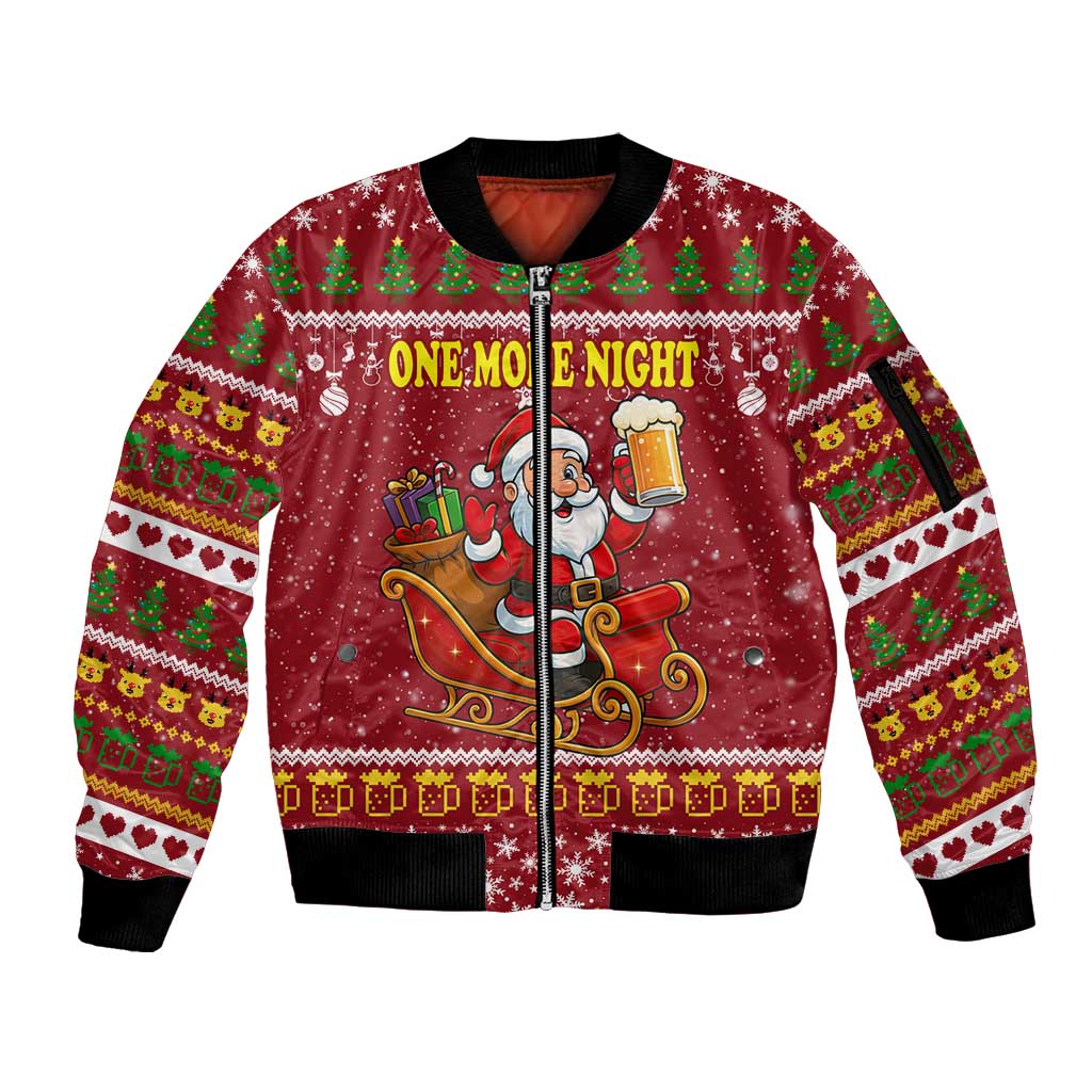 One More Night Santa Beer Christmas Sleeve Zip Bomber Jacket Xmas Holiday Patterns - Wonder Print Shop