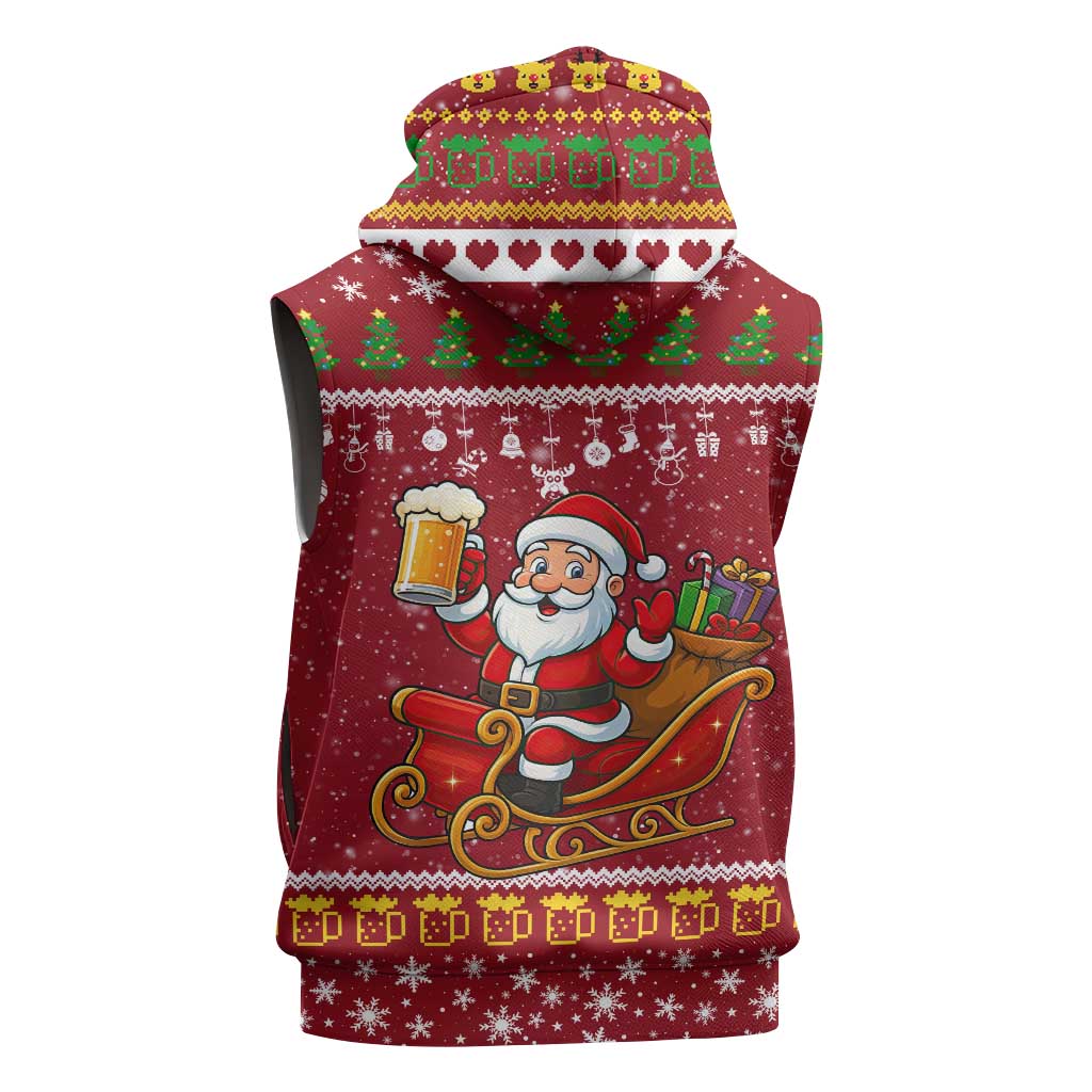One More Night Santa Beer Christmas Sleeveless Hoodie Xmas Holiday Patterns - Wonder Print Shop