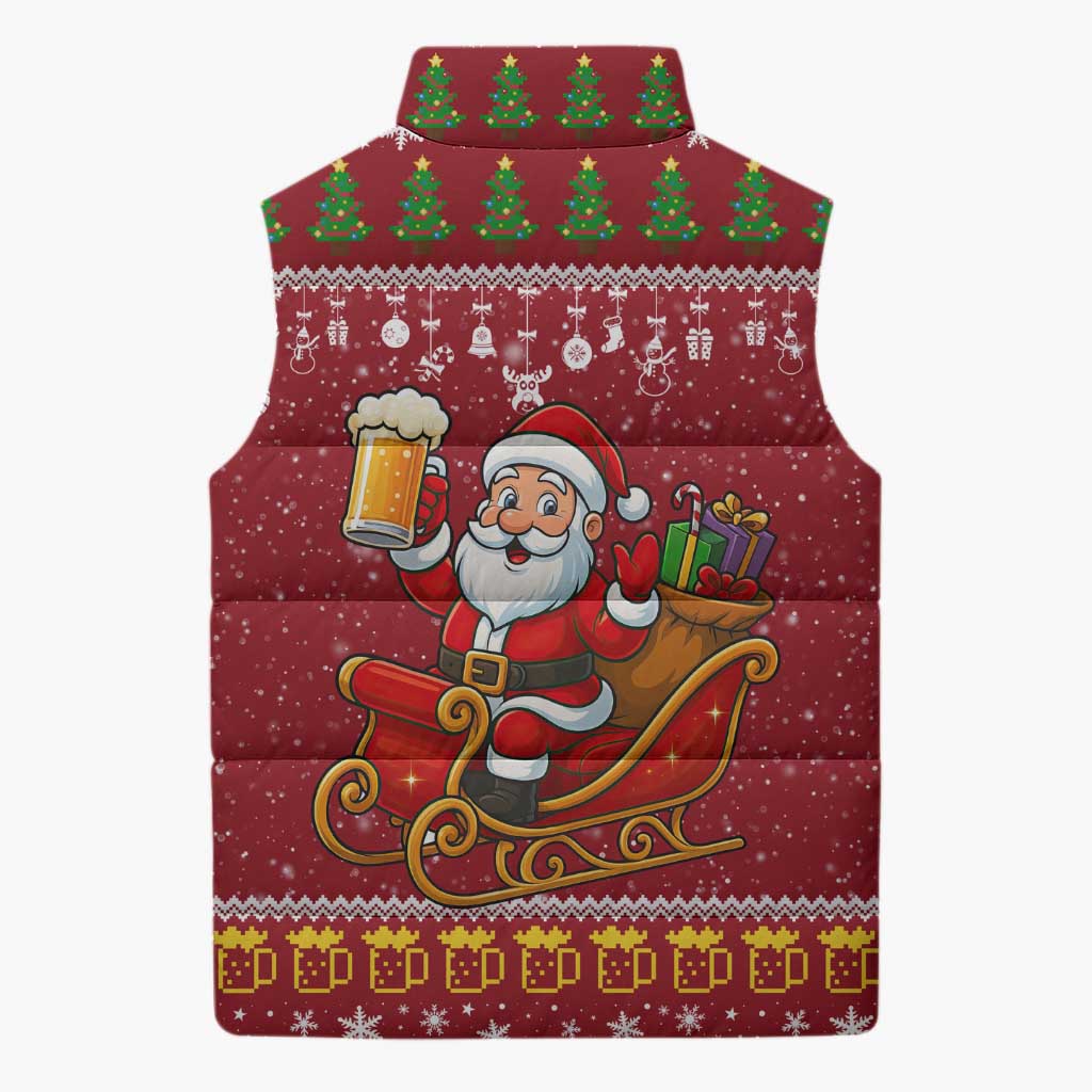 One More Night Santa Beer Christmas Sleeveless Puffer Jacket Xmas Holiday Patterns - Wonder Print Shop