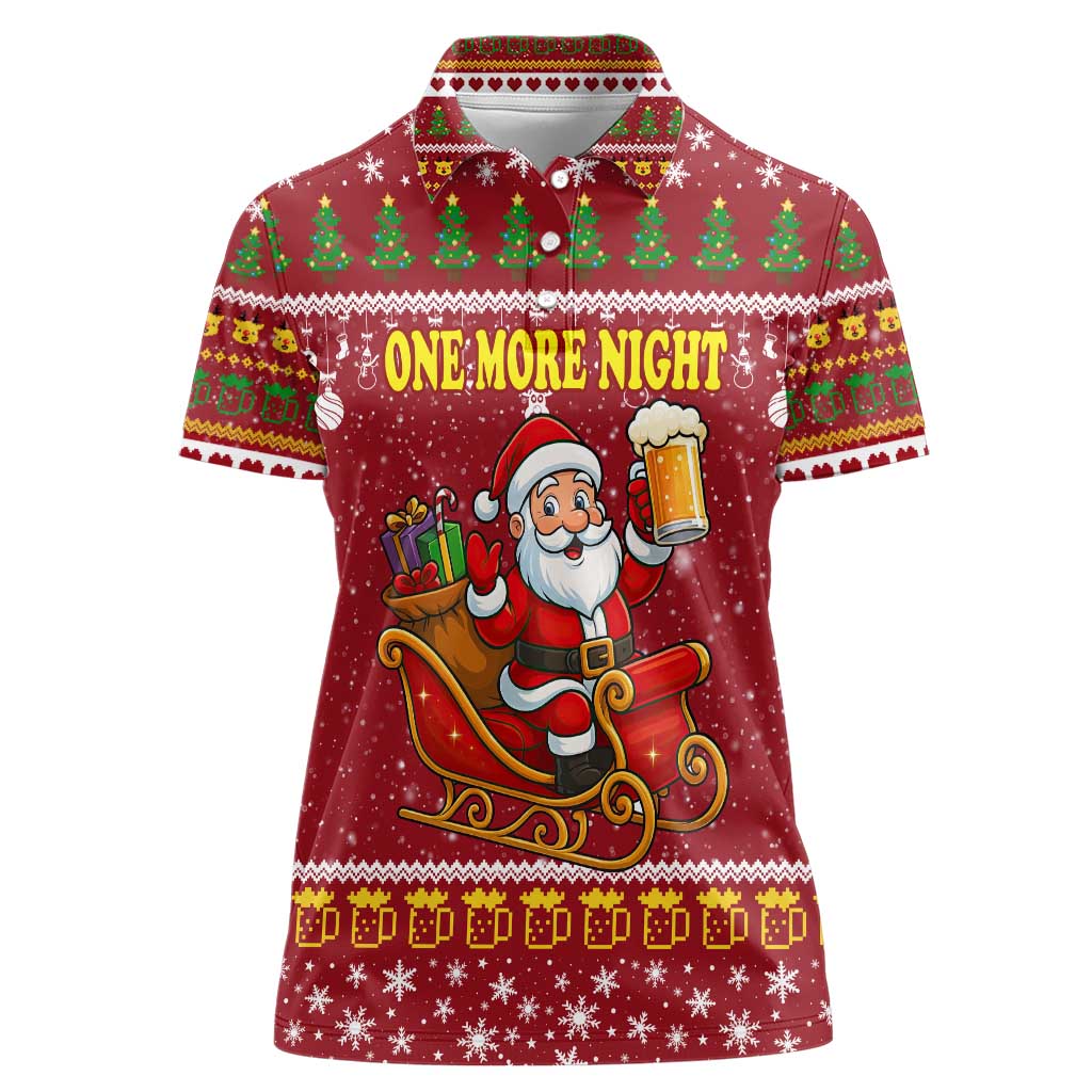 One More Night Santa Beer Christmas Women Polo Shirt Xmas Holiday Patterns - Wonder Print Shop