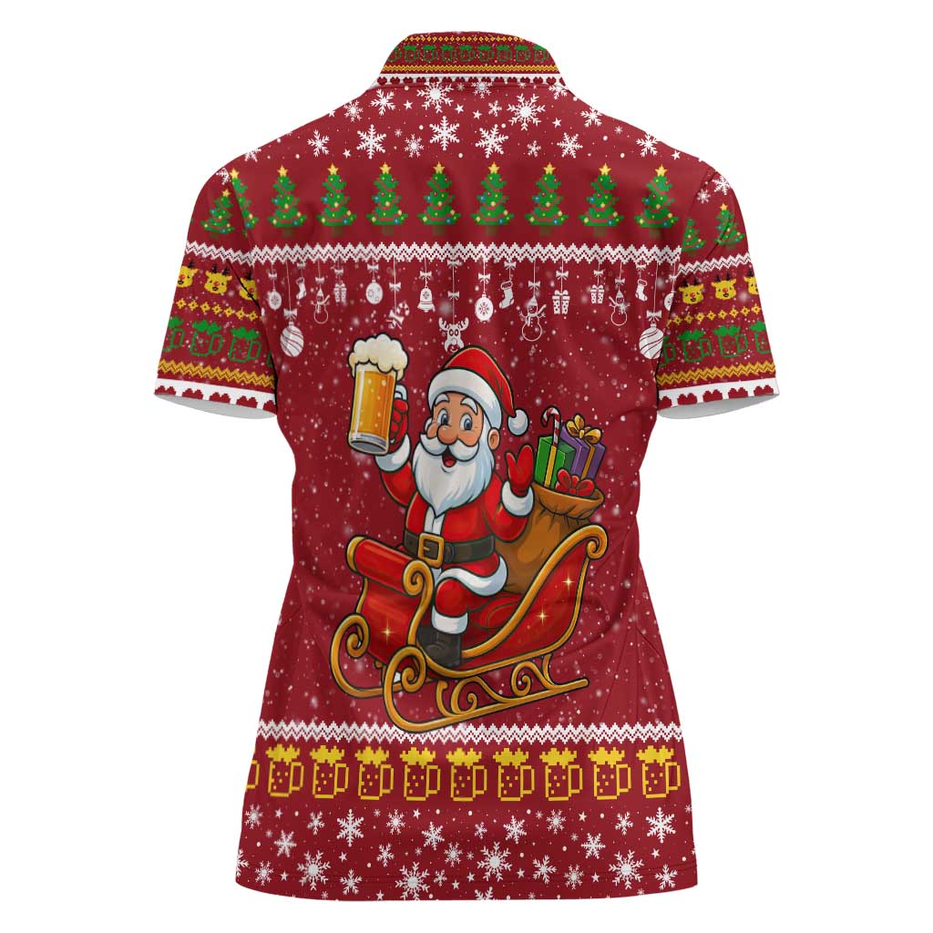 One More Night Santa Beer Christmas Women Polo Shirt Xmas Holiday Patterns - Wonder Print Shop