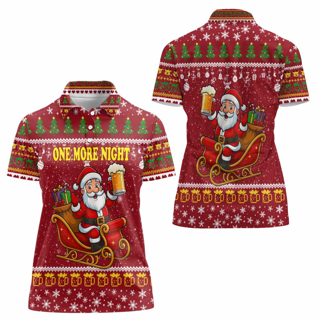 One More Night Santa Beer Christmas Women Polo Shirt Xmas Holiday Patterns - Wonder Print Shop