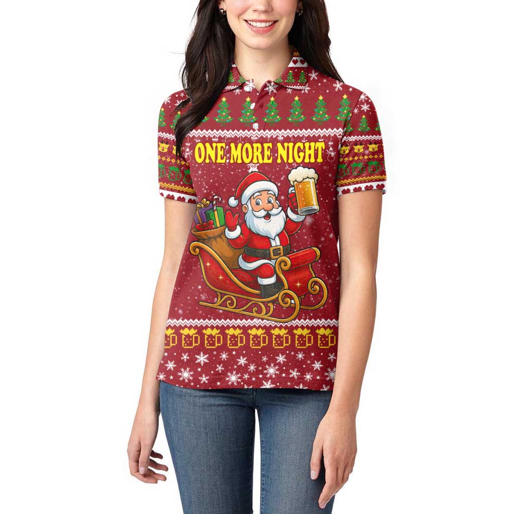 One More Night Santa Beer Christmas Women Polo Shirt Xmas Holiday Patterns - Wonder Print Shop