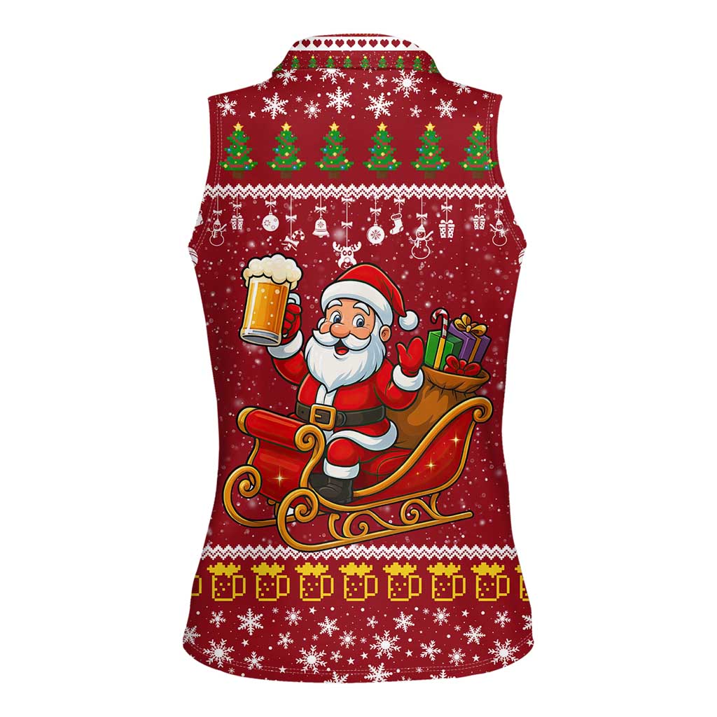 One More Night Santa Beer Christmas Women Sleeveless Polo Shirt Xmas Holiday Patterns - Wonder Print Shop