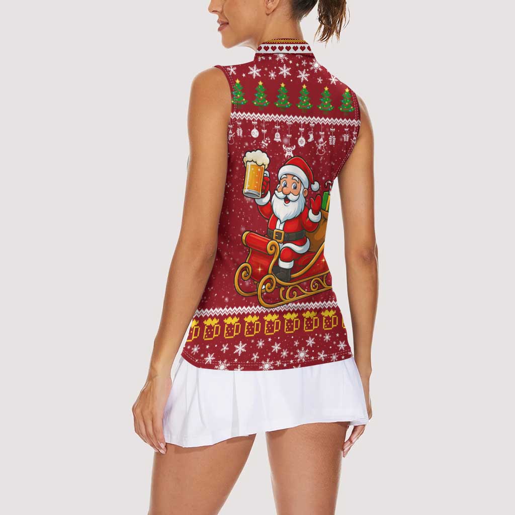 One More Night Santa Beer Christmas Women Sleeveless Polo Shirt Xmas Holiday Patterns - Wonder Print Shop
