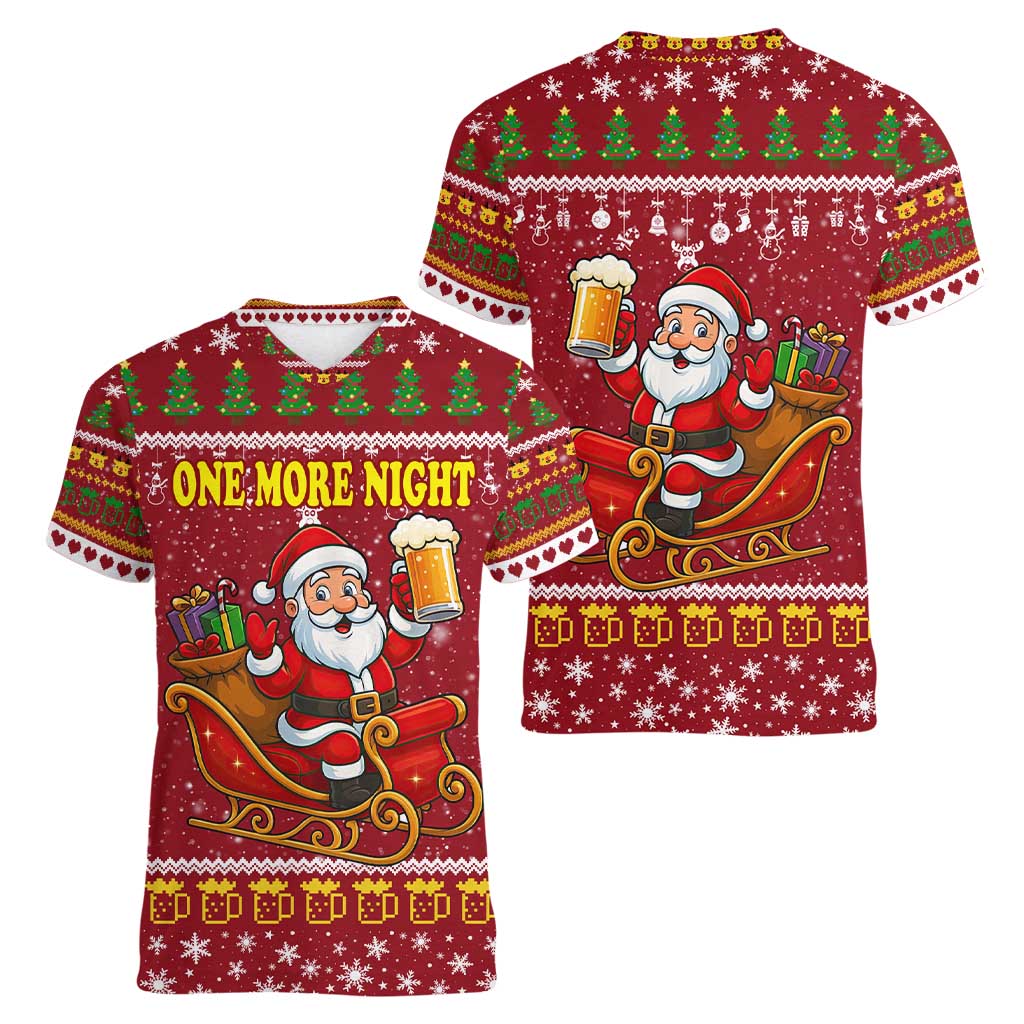 One More Night Santa Beer Christmas Women V-Neck T-Shirt Xmas Holiday Patterns - Wonder Print Shop