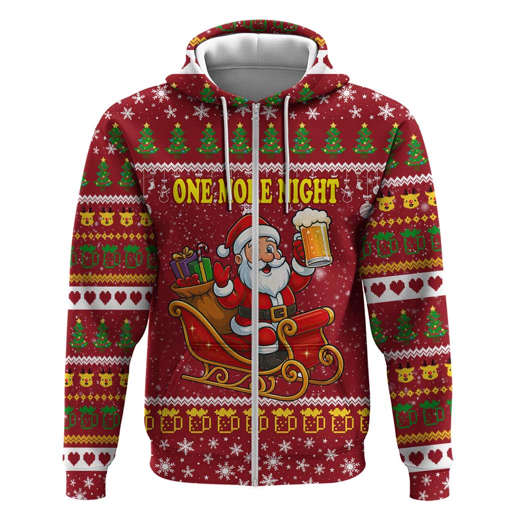 One More Night Santa Beer Christmas Zip Hoodie Xmas Holiday Patterns - Wonder Print Shop