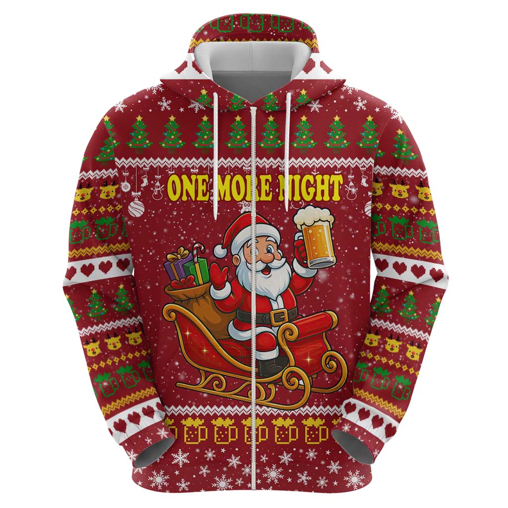 One More Night Santa Beer Christmas Zip Hoodie Xmas Holiday Patterns - Wonder Print Shop