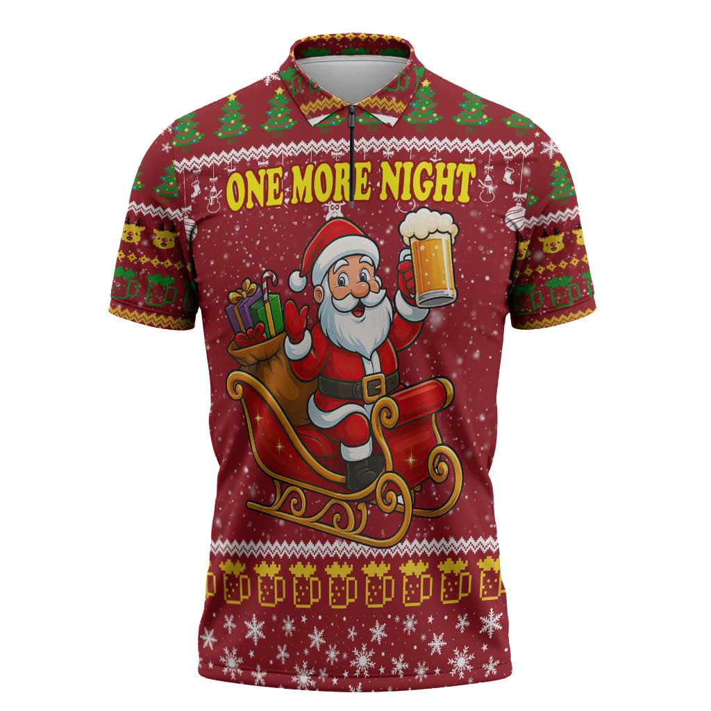 One More Night Santa Beer Christmas Zipper Polo Shirt Xmas Holiday Patterns - Wonder Print Shop