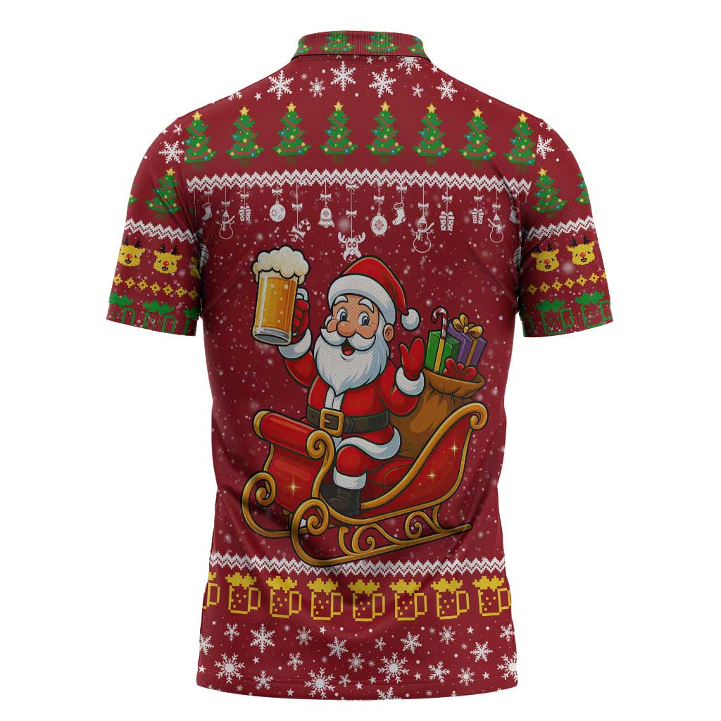 One More Night Santa Beer Christmas Zipper Polo Shirt Xmas Holiday Patterns - Wonder Print Shop