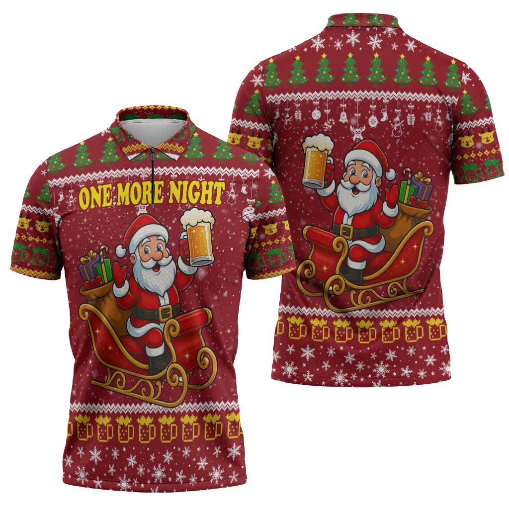 One More Night Santa Beer Christmas Zipper Polo Shirt Xmas Holiday Patterns - Wonder Print Shop
