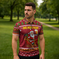 One More Night Santa Beer Christmas Zipper Polo Shirt Xmas Holiday Patterns - Wonder Print Shop