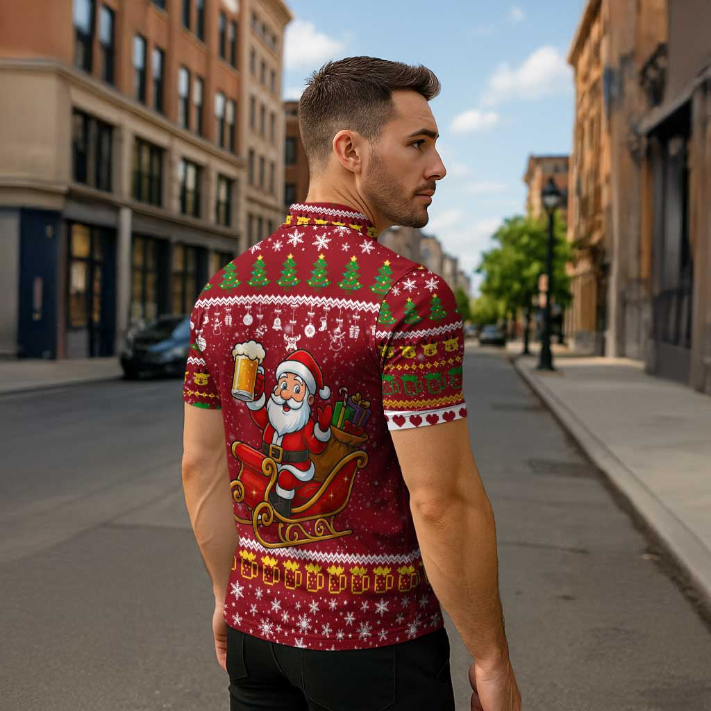 One More Night Santa Beer Christmas Zipper Polo Shirt Xmas Holiday Patterns - Wonder Print Shop