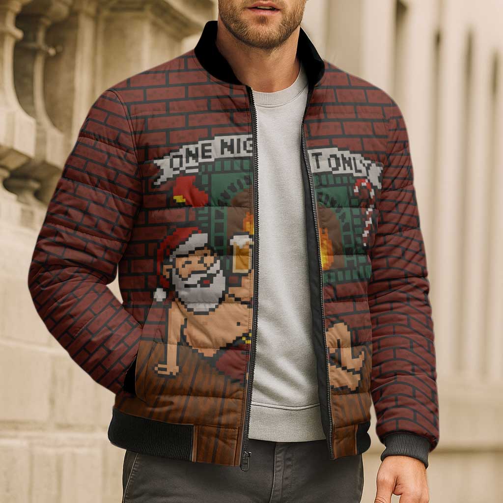 One Night Only Christmas Bomber Puffer Jacket Xmas Holiday Patterns - Wonder Print Shop