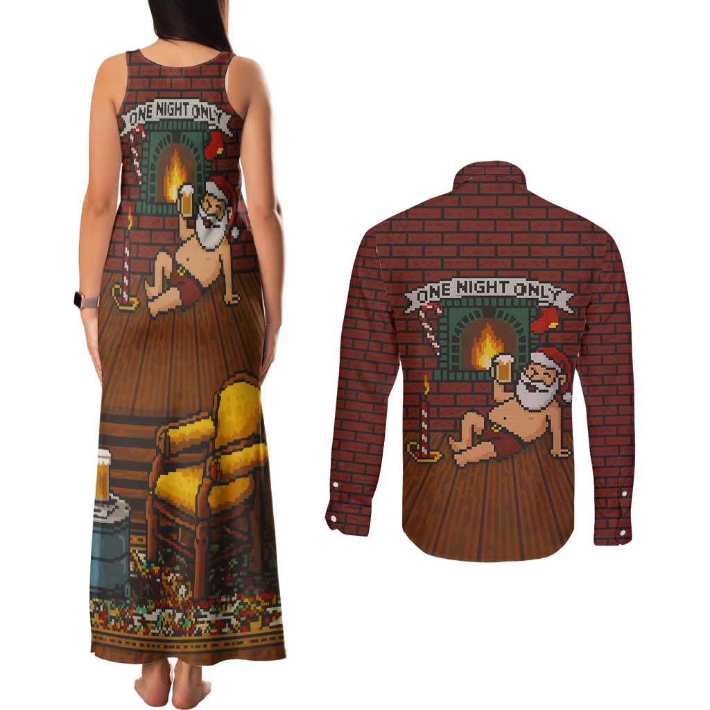 One Night Only Christmas Couples Matching Tank Maxi Dress and Long Sleeve Button Shirt Xmas Holiday Patterns - Wonder Print Shop
