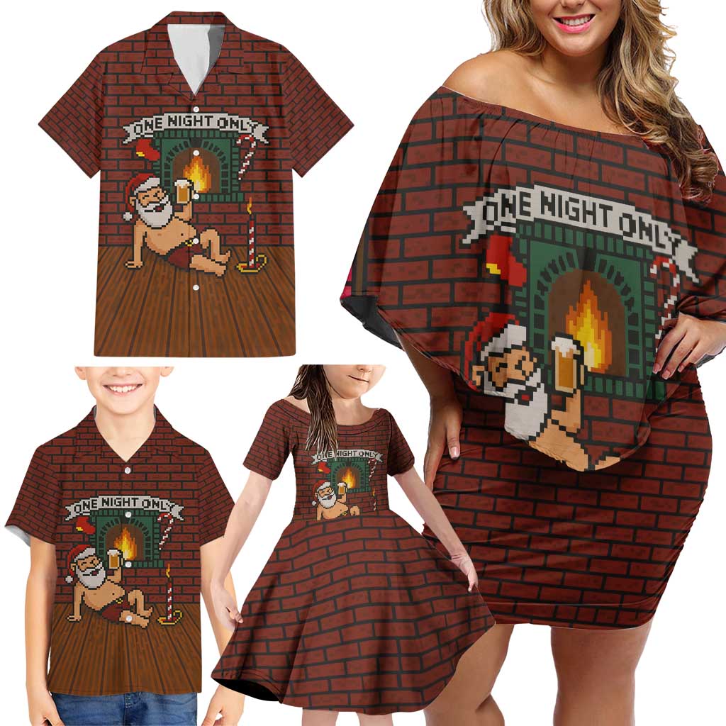 One Night Only Christmas Family Matching Off Shoulder Short Dress and Hawaiian Shirt Xmas Holiday Patterns - Wonder Print Shop
