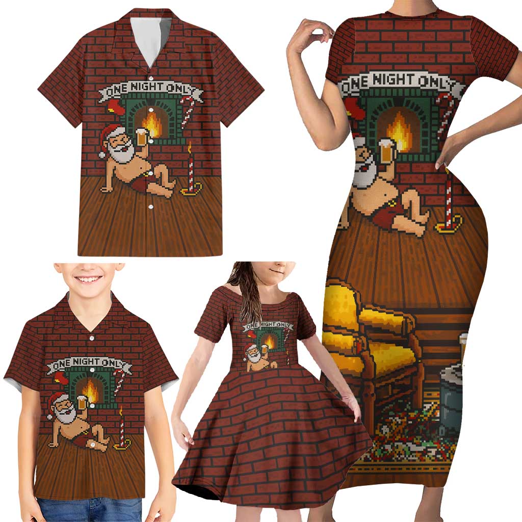 One Night Only Christmas Family Matching Short Sleeve Bodycon Dress and Hawaiian Shirt Xmas Holiday Patterns - Wonder Print Shop