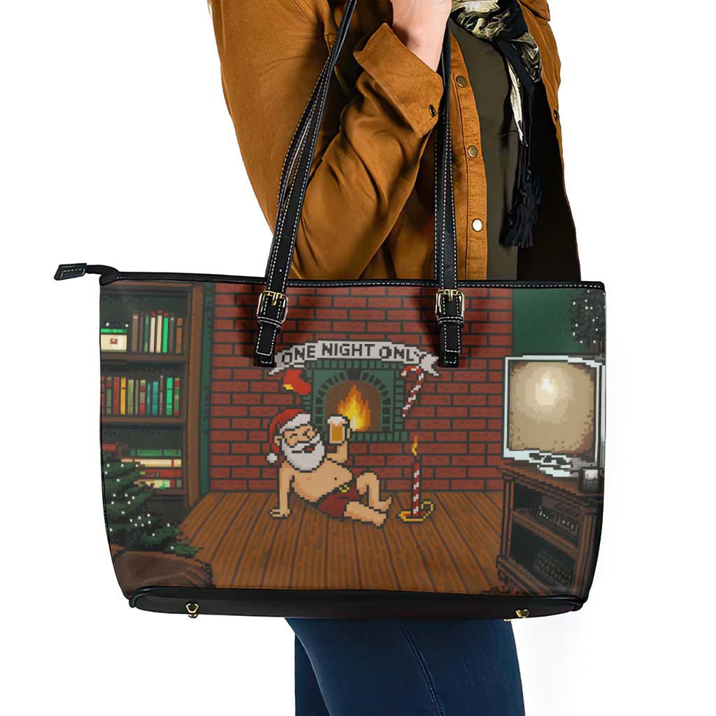 One Night Only Christmas Leather Tote Bag Xmas Holiday Patterns - Wonder Print Shop