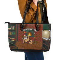 One Night Only Christmas Leather Tote Bag Xmas Holiday Patterns - Wonder Print Shop