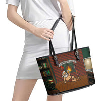 One Night Only Christmas Leather Tote Bag Xmas Holiday Patterns - Wonder Print Shop