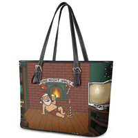 One Night Only Christmas Leather Tote Bag Xmas Holiday Patterns - Wonder Print Shop
