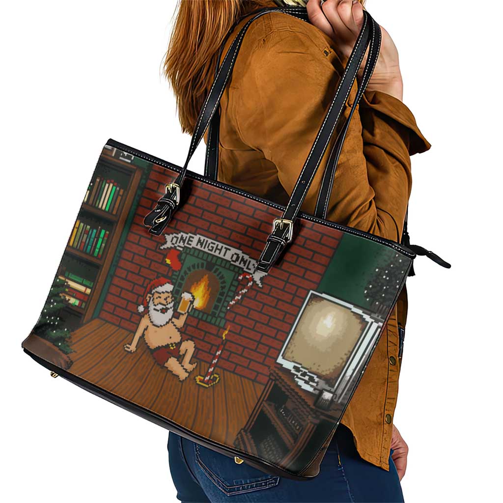 One Night Only Christmas Leather Tote Bag Xmas Holiday Patterns - Wonder Print Shop