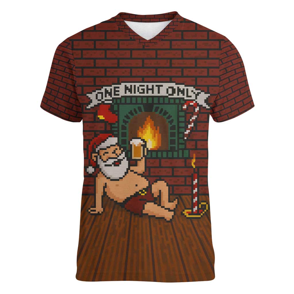 One Night Only Christmas Women V-Neck T-Shirt Xmas Holiday Patterns - Wonder Print Shop