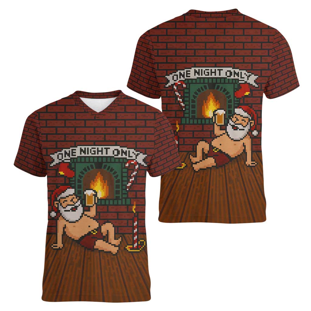 One Night Only Christmas Women V-Neck T-Shirt Xmas Holiday Patterns - Wonder Print Shop