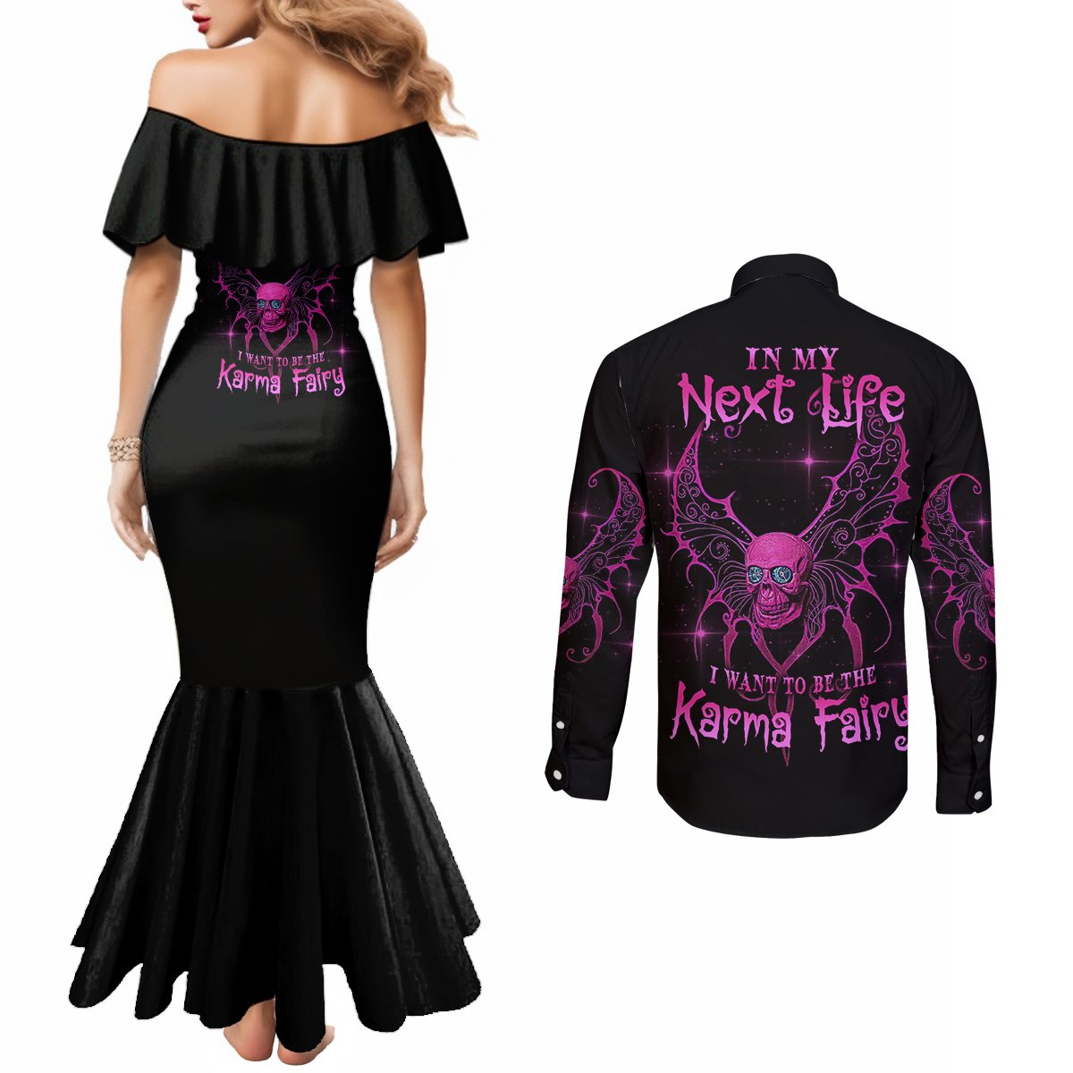 karma-fairy-skul-couples-matching-mermaid-dress-and-long-sleeve-button-shirt