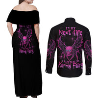 Karma Fairy Skul Couples Matching Off Shoulder Maxi Dress and Long Sleeve Button Shirt - Wonder Print Shop