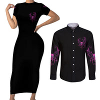 Karma Fairy Skul Couples Matching Short Sleeve Bodycon Dress and Long Sleeve Button Shirt - Wonder Print Shop