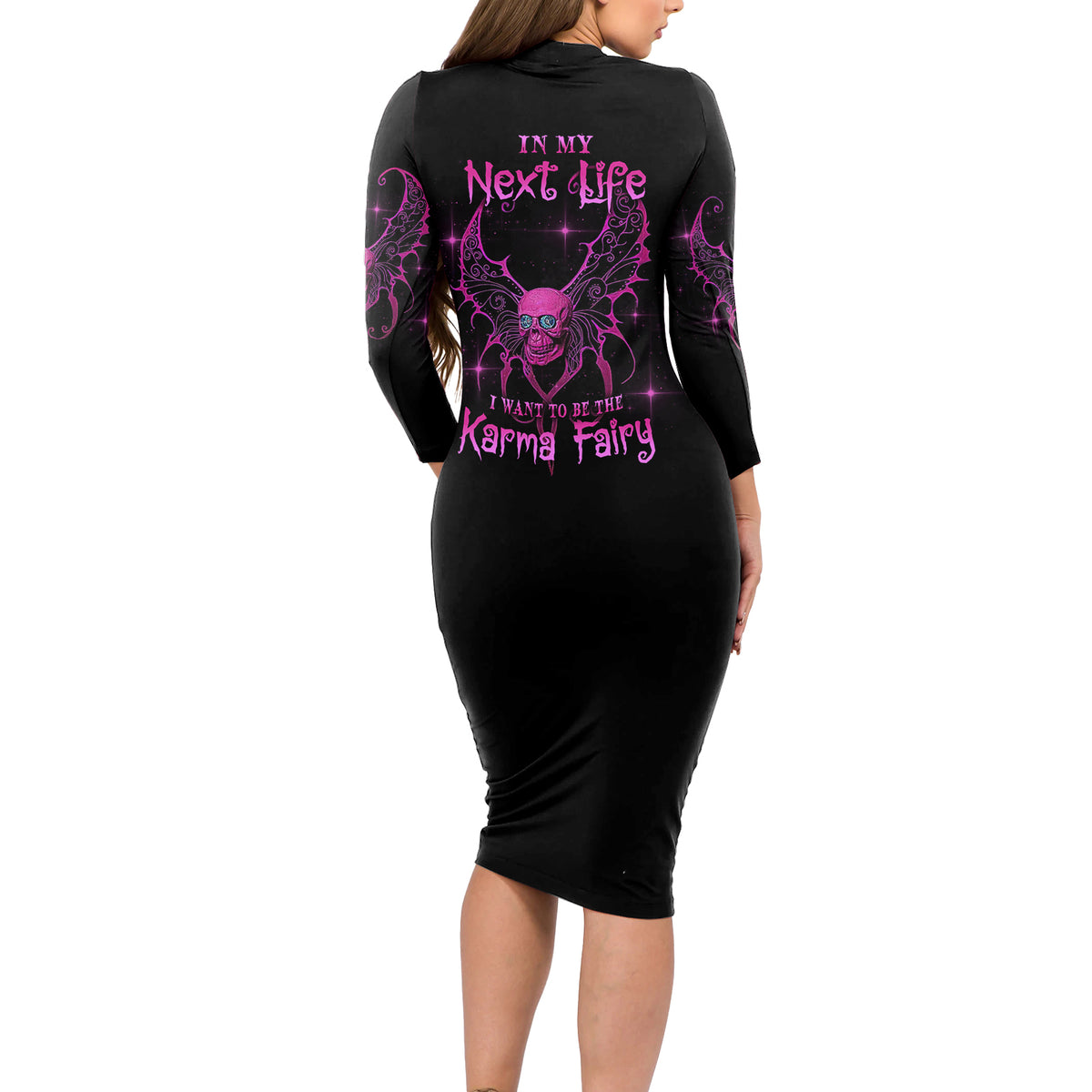 Karma Fairy Skul Long Sleeve Bodycon Dress - Wonder Print Shop